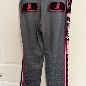 Womens Second Swing Breast Cancer Ribbon dBaseball Softball Pants Gray/Pink trim